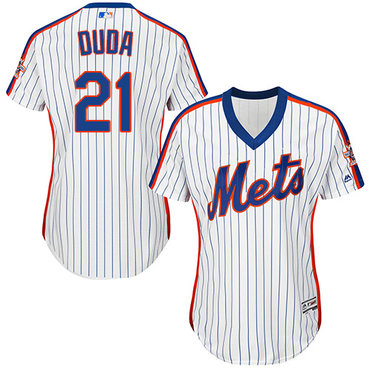 Mets #21 Lucas Duda White(Blue Strip) Alternate Women's Stitched MLB Jersey