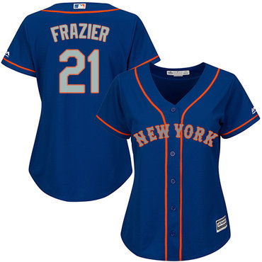 Mets #21 Todd Frazier Blue(Grey NO.) Alternate Women's Stitched MLB Jersey