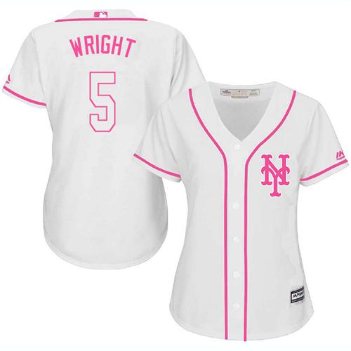 Mets #5 David Wright White Pink Fashion Women's Stitched MLB Jersey