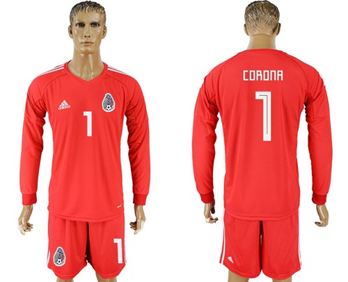 Mexico #1 Corona Red Long Sleeves Goalkeeper Soccer Country Jersey