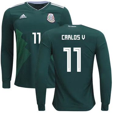 Mexico #11 Carlos V Home Long Sleeves Kid Soccer Country Jersey
