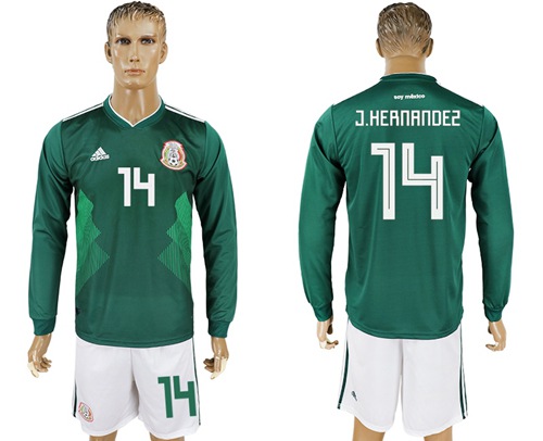 Mexico #14 J.Hernandez Home Long Sleeves Soccer Country Jersey
