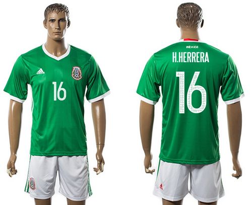 Mexico #16 H.Herrera Green Home Soccer Country Jersey
