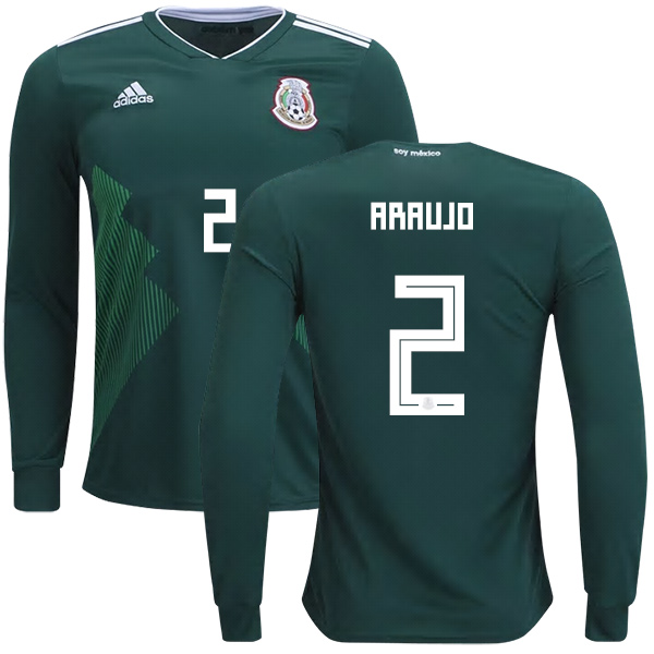 Mexico #2 Araujo Home Long Sleeves Kid Soccer Country Jersey