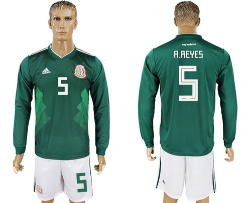 Mexico #5 A.Reyes Home Long Sleeves Soccer Country Jersey