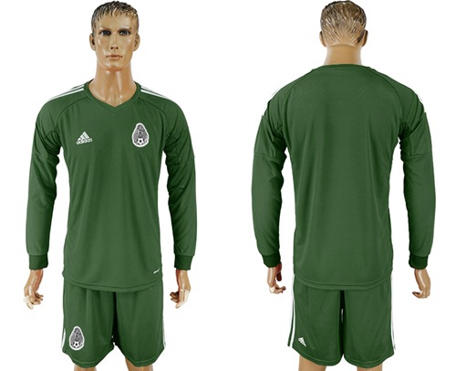 Mexico Blank Green Long Sleeves Goalkeeper Soccer Country Jersey