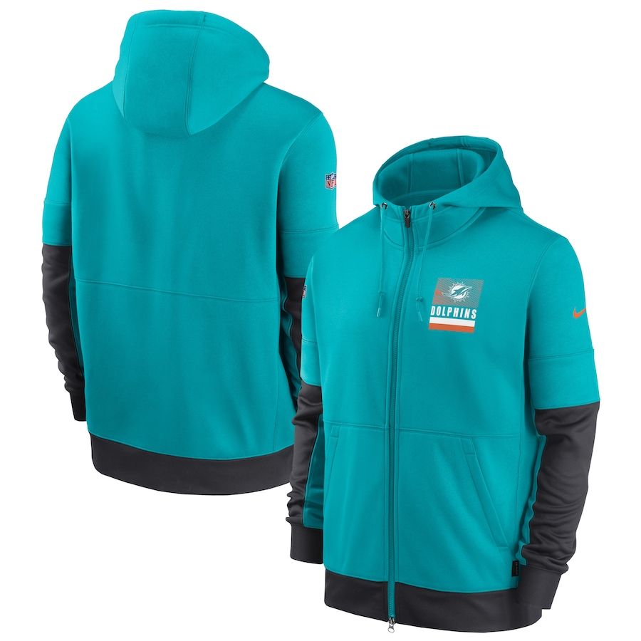 Miami Dolphins Nike Sideline Impact Lockup Performance Full-Zip Hoodie Aqua