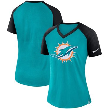 Miami Dolphins Nike Women's Top V Neck T-Shirt Aqua Black