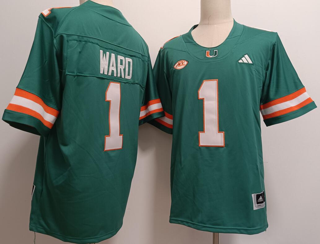Miami Hurricanes #1 Cam Ward Green Football jersey