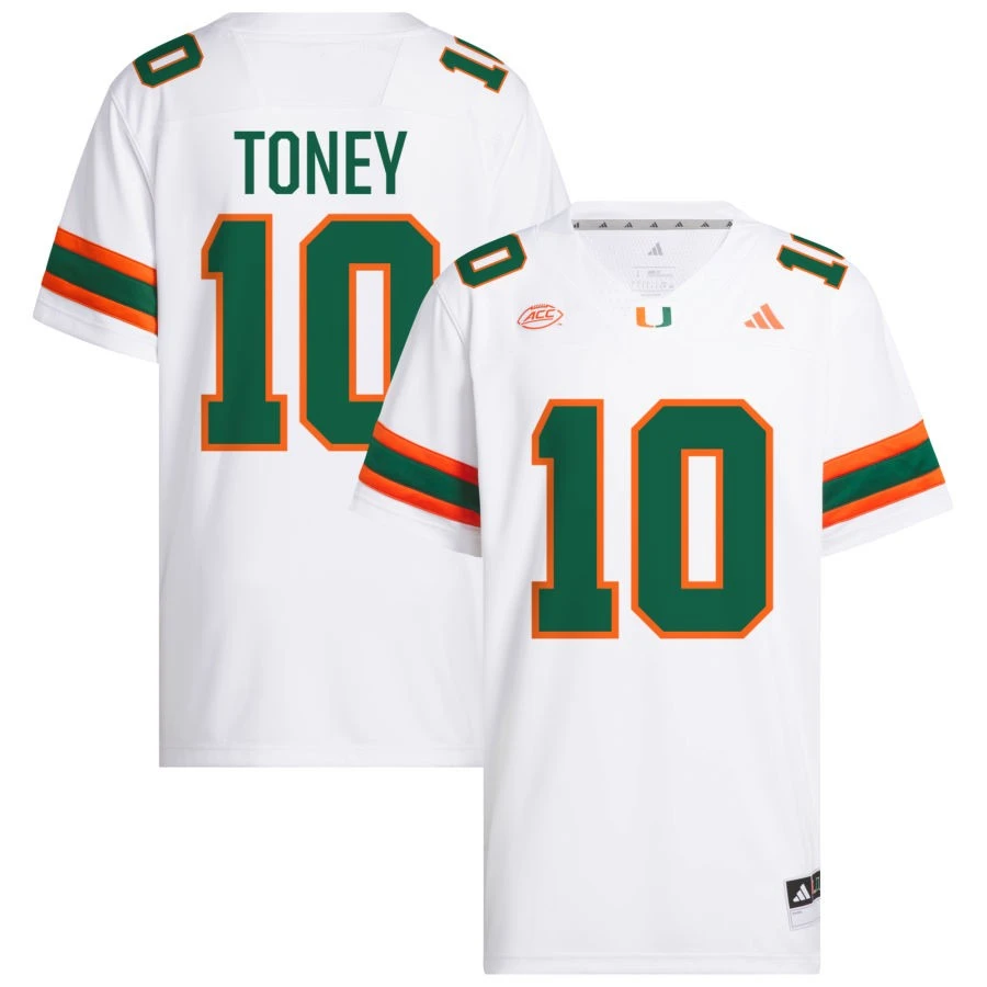 Miami Hurricanes #10 Malachi Toney 2025 White Football Game Jersey 