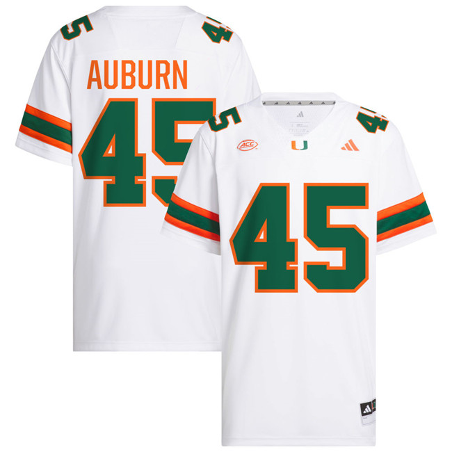 Miami Hurricanes #45 Bert Auburn 2024 White College Football Game Jersey 