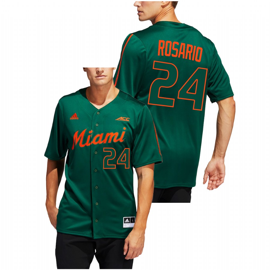 Miami Hurricanes Alejandro Rosario Men Green College Baseball Button-Up Jersey