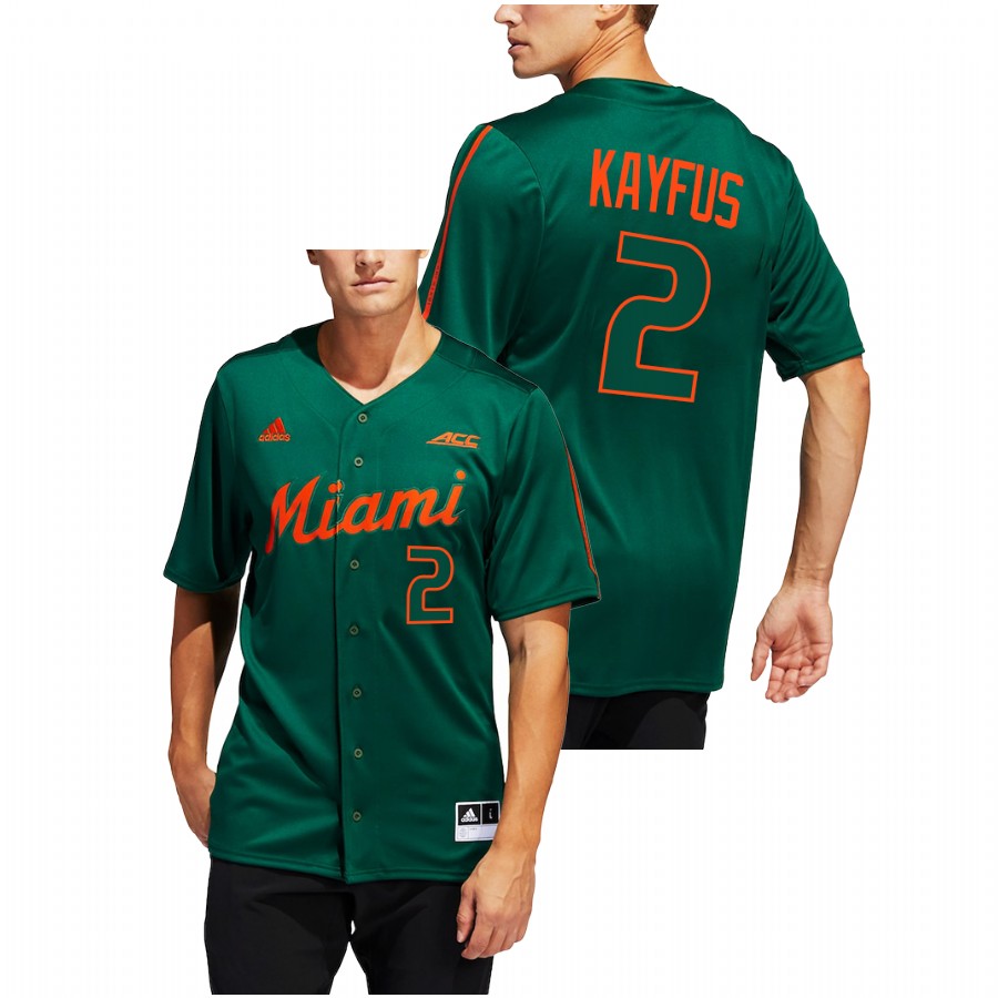Miami Hurricanes CJ Kayfus Men Green College Baseball Button-Up Jersey