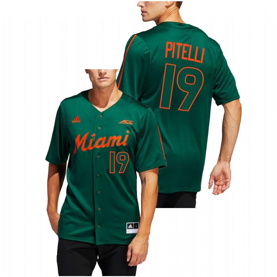 Miami Hurricanes Dominic Pitelli Men Green College Baseball Button-Up Jersey