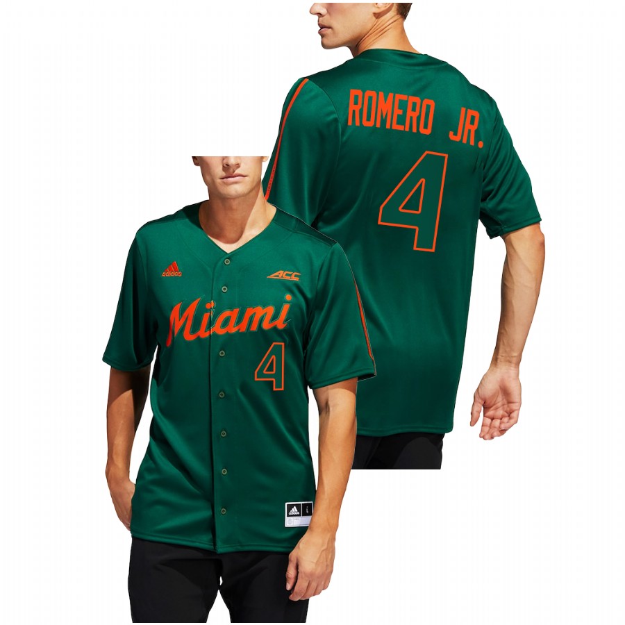 Miami Hurricanes Maxwell Romero Jr. Men Green College Baseball Button-Up Jersey