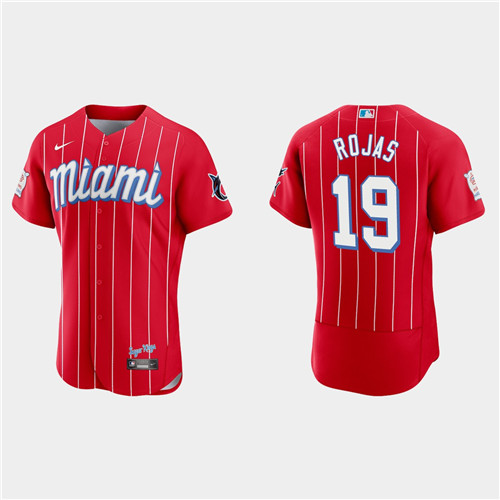 Miami Marlins #19 Miguel Rojas Men's Nike 2021 City Connect Authentic MLB Jersey Red