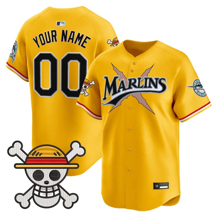 Miami Marlins x One Piece Vapor Premier Limited Custom Jersey GOLD