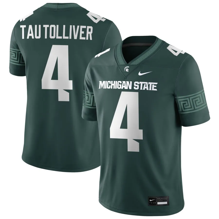 Michigan State Spartans #4 Elijah Tau-tolliver 2025 Green Football Game Jersey 