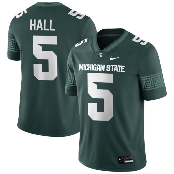 Michigan State Spartans #5 Jordan Hall 2025 Green Football Game Jersey 