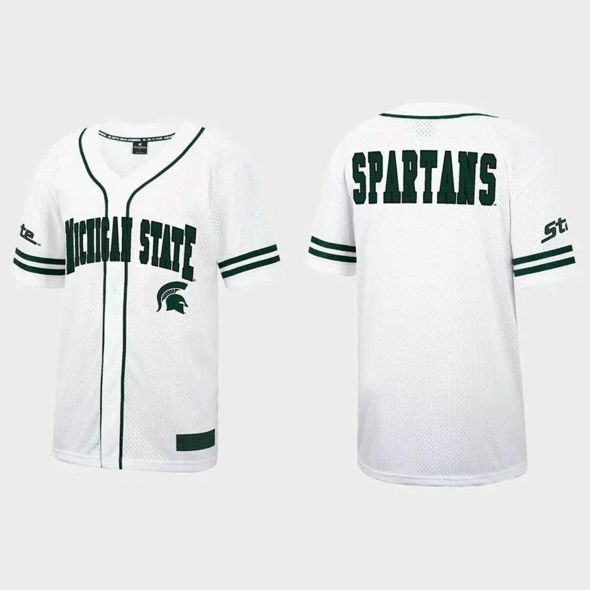 Michigan State Spartans Free Spirited Baseball Jersey – White Green