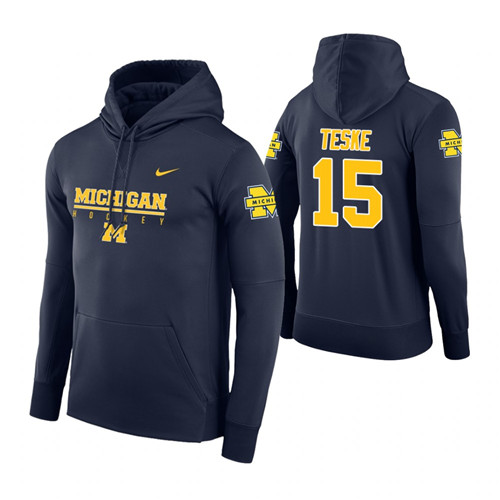 Michigan Wolverines #15 Jon Teske Men's Navy College Basketball Hoodie