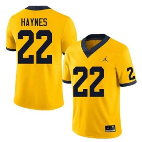 Michigan Wolverines #22 Justice Haynes 2025 Maize Football Game Jersey 