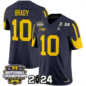 Michigan Wolverines 2024 CFP & National Champions Patch Vapor Limited Football Jersey - All Stitched   NAVY #10 TOM BRADY