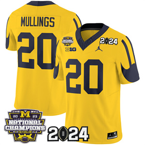 Michigan Wolverines 2024 CFP & National Champions Patch Vapor Limited Football Jersey - All Stitched MAIZE #20 KALEL MULLINGS