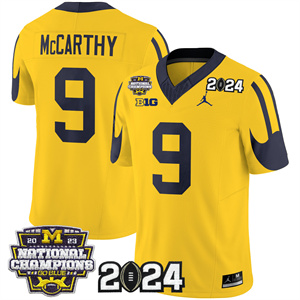 Michigan Wolverines 2024 CFP & National Champions Patch Vapor Limited Football Jersey - All Stitched MAIZE #9 J.J. MCCARTHY