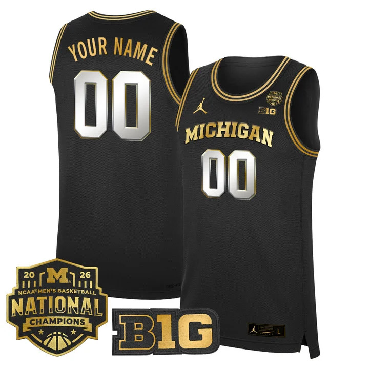 Michigan Wolverines 2026 National Champions Patch Basketball Custom Jersey BLACK GOLD