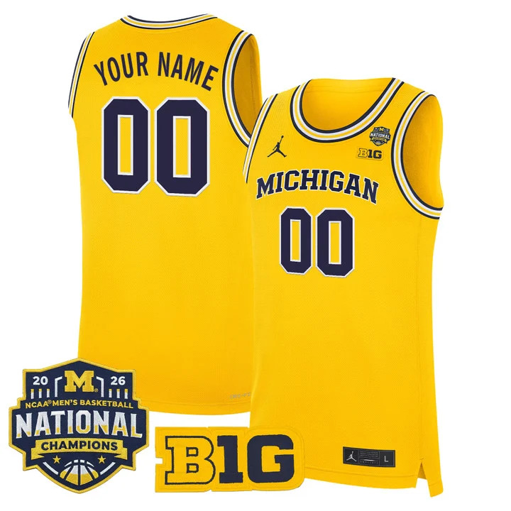 Michigan Wolverines 2026 National Champions Patch Basketball Custom Jersey MAIZE