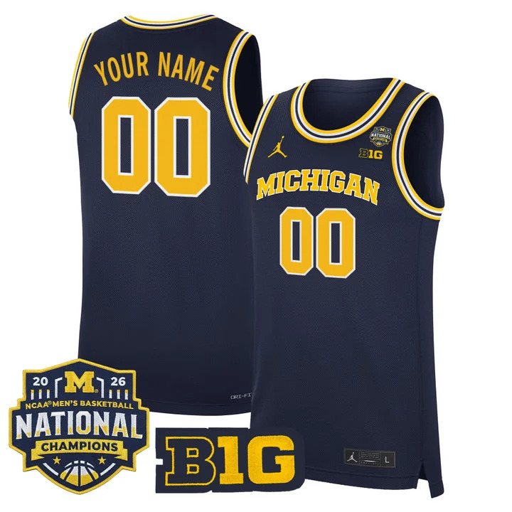 Michigan Wolverines 2026 National Champions Patch Basketball Custom Jersey NAVY
