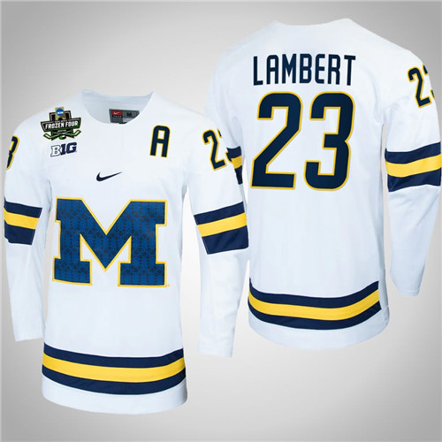 Michigan Wolverines 23 Jimmy Lambert NCAA Hockey 2022 Frozen Four Jersey White
