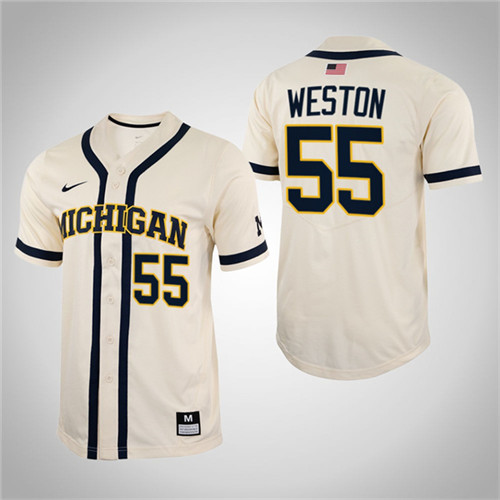 Michigan Wolverines Cameron Weston Full-Button College Baseball Jersey White