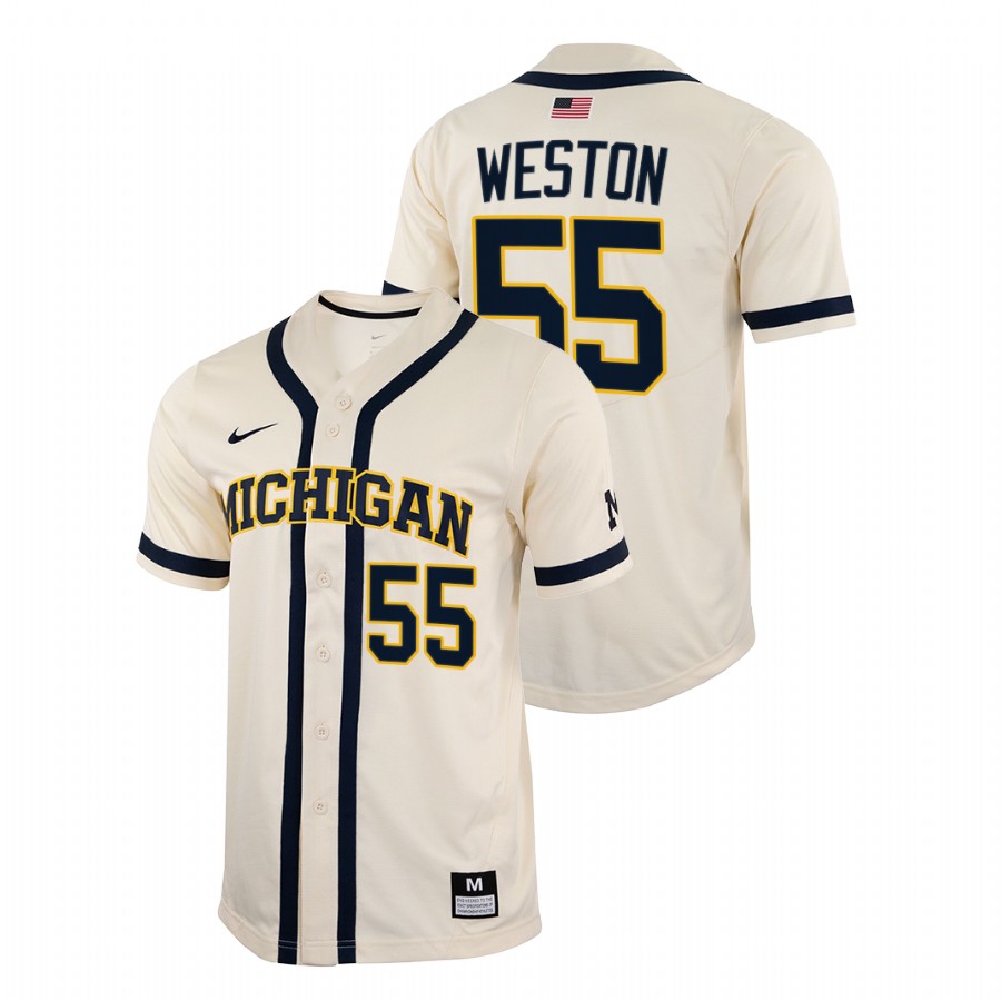 Michigan Wolverines Cameron Weston Men White College Baseball Full-Button Jersey 