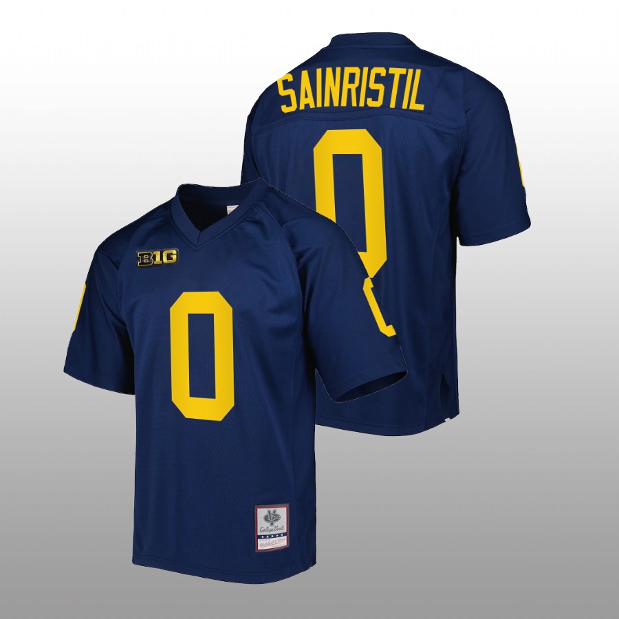 Michigan Wolverines Mike Sainristil Authentic Football Navy Jersey Mitchell Ness