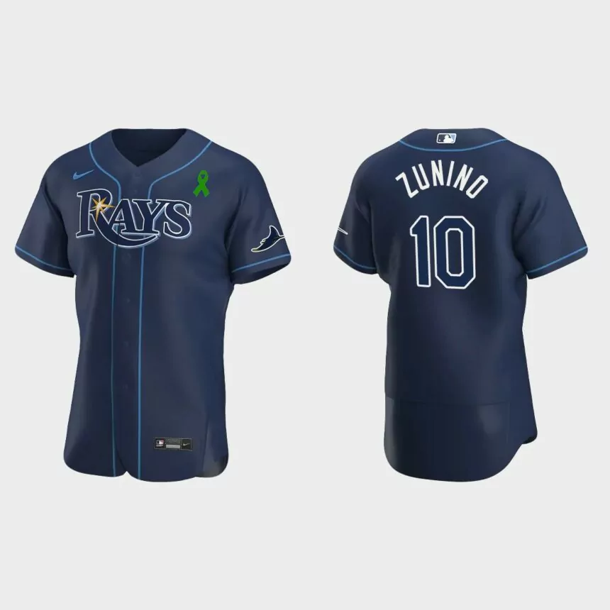 Mike Zunino Tampa Bay Rays Green Ribbon Authentic Alternate Jersey – Navy