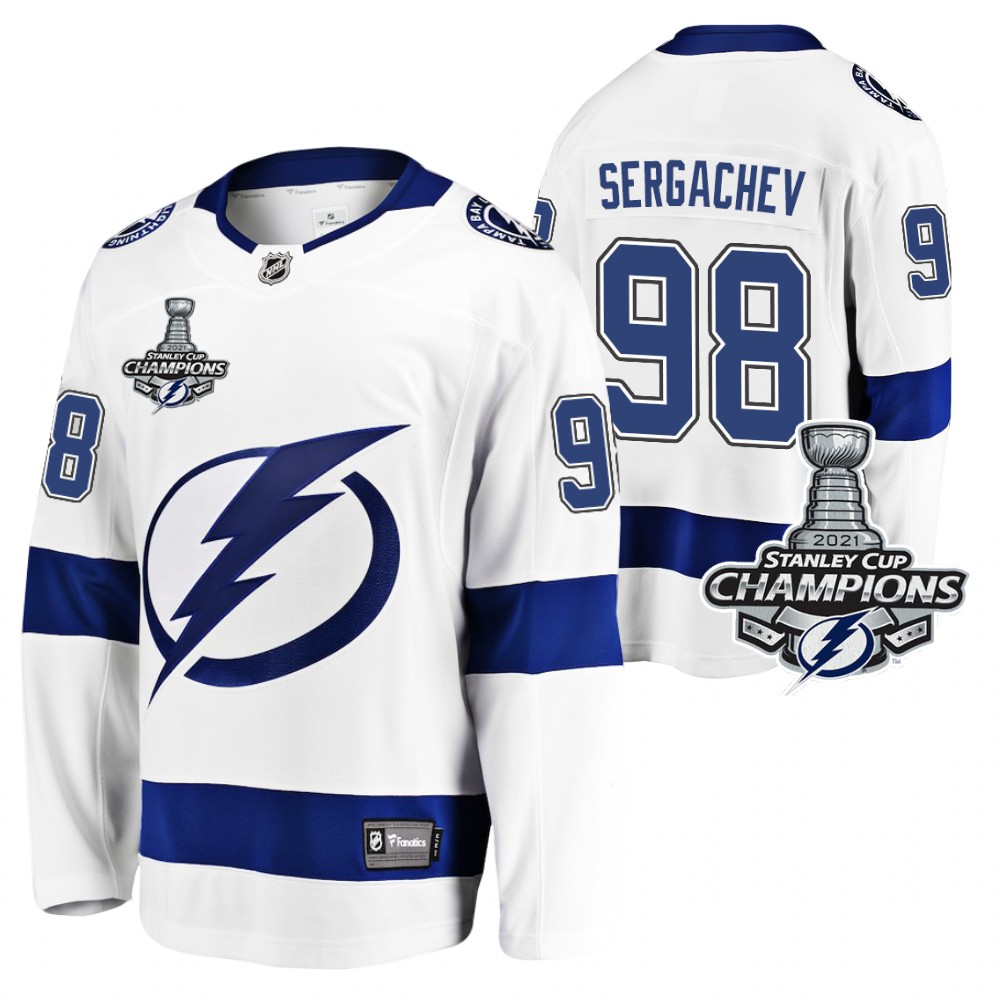 Mikhail Sergachev Lightning 2021 Stanley Cup Champions White Away Jersey