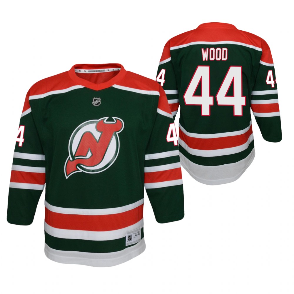 Miles Wood New Jersey Devils 2021 Reverse Retro Green Youth Jersey Special Edition