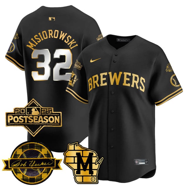 Milwaukee Brewers 2025 Postseason Jersey black #32 Jacob Misiorowski