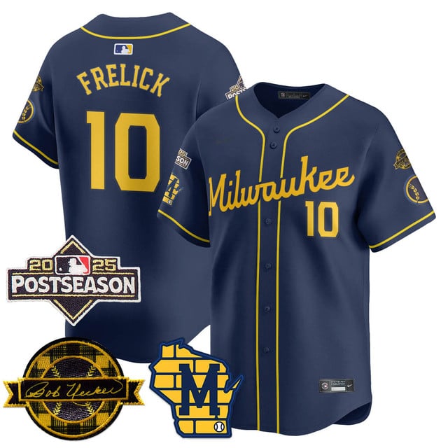 Milwaukee Brewers 2025 Postseason Jersey navy #10 Sal Frelick
