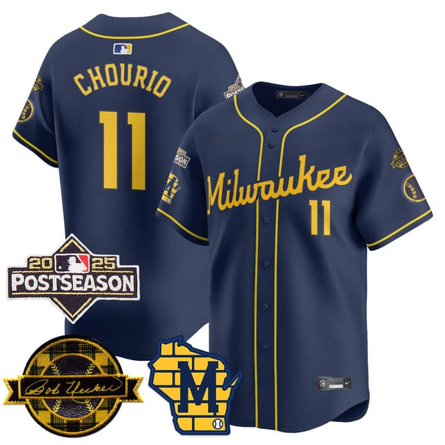 Milwaukee Brewers 2025 Postseason Jersey navy #11 Jackson Chourio