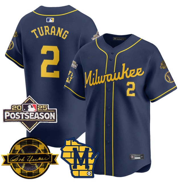 Milwaukee Brewers 2025 Postseason Jersey navy #2 Brice Turang