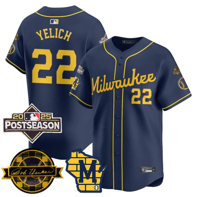 Milwaukee Brewers 2025 Postseason Jersey navy #22 Christian Yelich