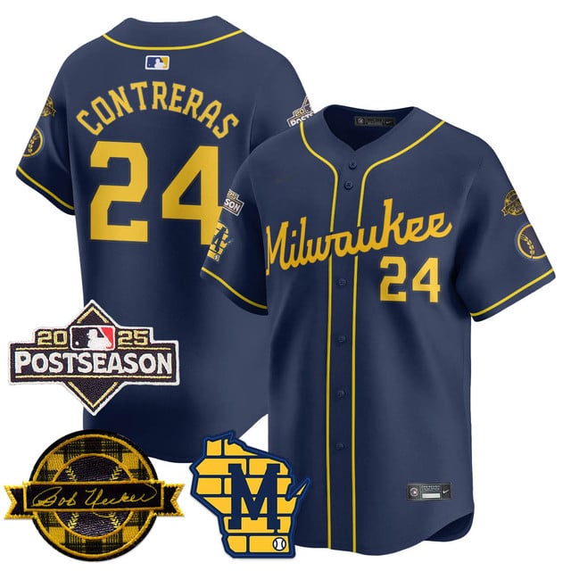 Milwaukee Brewers 2025 Postseason Jersey navy #24 William Contreras