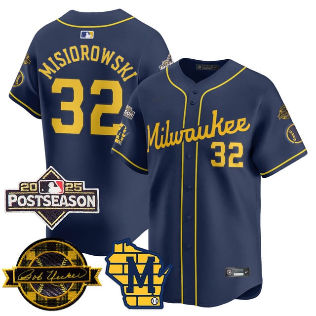 Milwaukee Brewers 2025 Postseason Jersey navy #32 Jacob Misiorowski