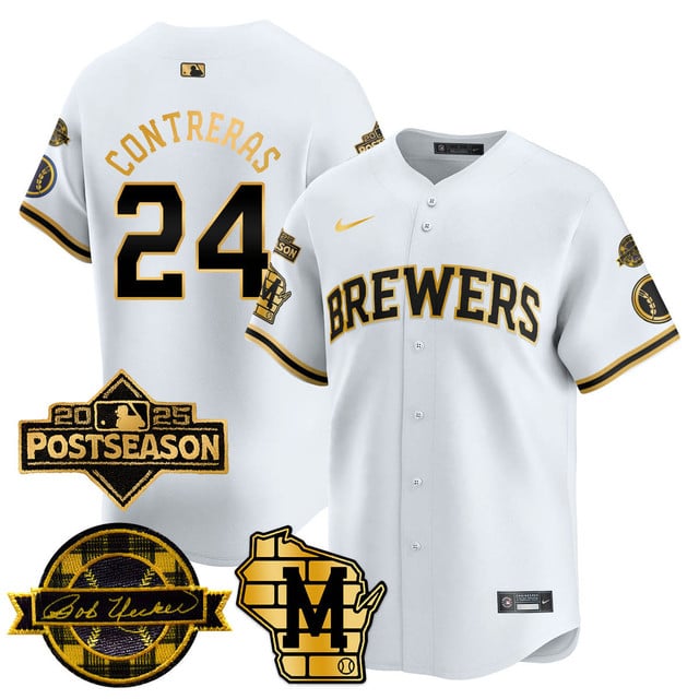 Milwaukee Brewers 2025 Postseason Jersey white gold #24 William Contreras