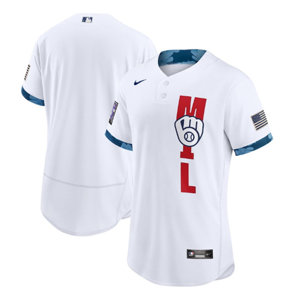 Milwaukee Brewers Blank 2021 White All-Star Flex Base Stitched MLB Jersey
