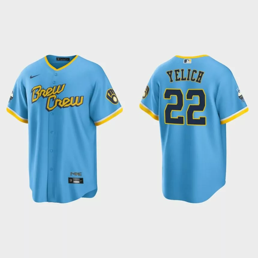 Milwaukee Brewers Christian Yelich 2022 City Connect Replica Jersey – Powder Blue