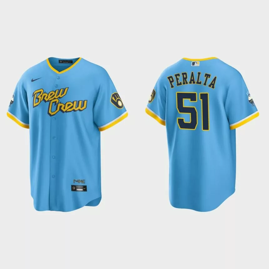 Milwaukee Brewers Freddy Peralta 2022 City Connect Replica Jersey – Powder Blue